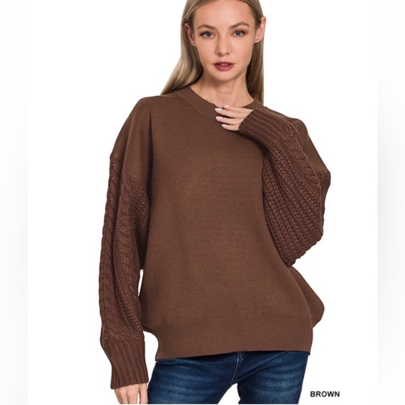 320 ❤️ Zenana CABLE KNIT SLEEVE ROUND
NECK SWEATER - Picture 1 of 1